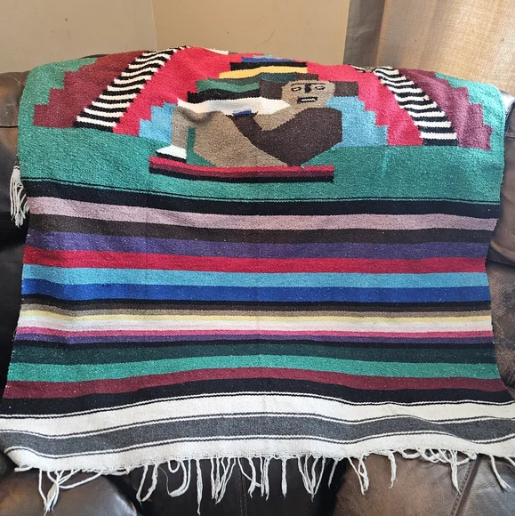 Hand Woven Mexican Colorful Striped Blanket Rug 45 x 78
